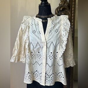 ZARA Eyelet Button Up Blouse